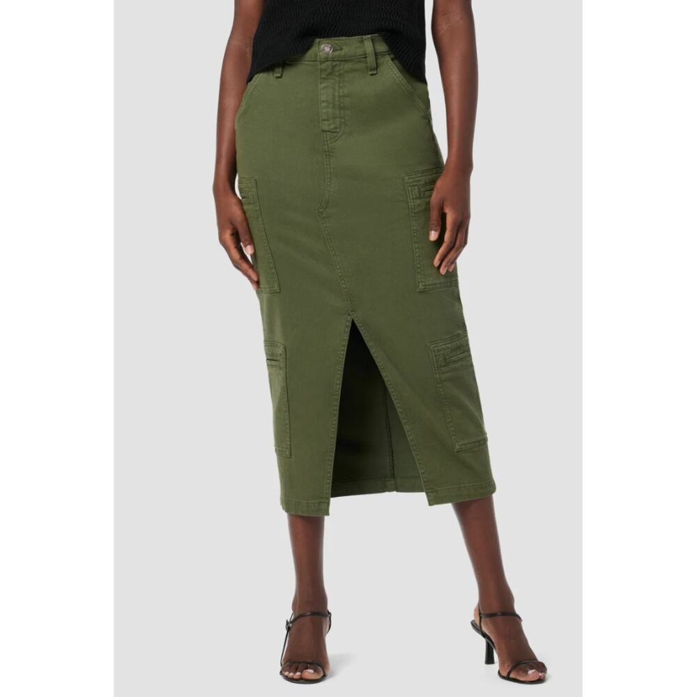 Hudson Jeans Reconstructed Denim Skirt w/ Cargo Welt Pockets Green Midi‎ NWT 30